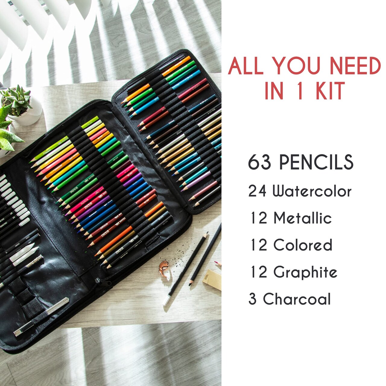 74 Pack Drawing Set, Pro Art kit include Sketchbook, Colored, Graphite, Watercolor, Metallic & Charcoal Pencils for Drawing + Accessories, Art Sketch Supplies for Artists, Adults, kids